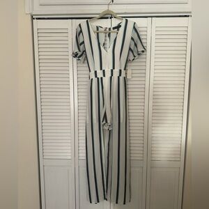 White/Gray/Blue Striped High-Low Romper & Jumpsuit with Tie Back Detail🩵